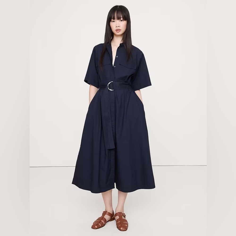 NWT! BANANA REPUBLIC NAVY BLUE COTTON POPLIN UTILITY SHIRT DRESS 🛍️ 🛍️